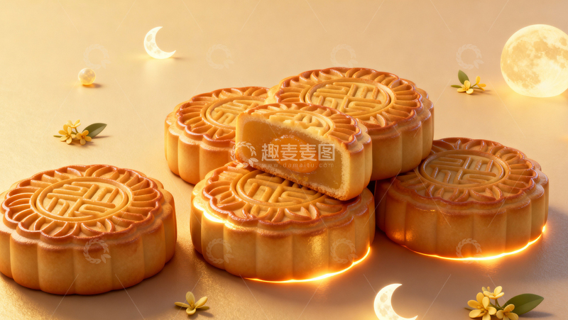 高清大图下载【趣麦麦图】中秋节月饼背景047