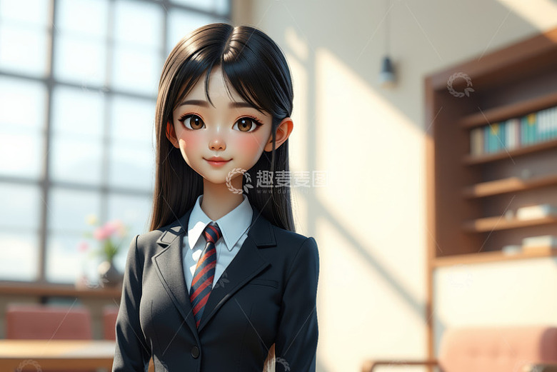 穿着校服的动漫少女室内肖像