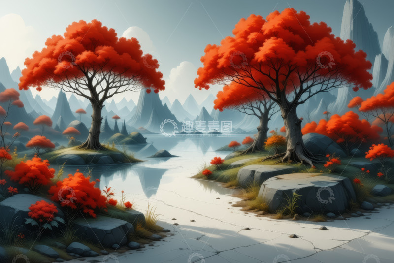 高清大图下载【趣麦麦图】红叶山水自然景观