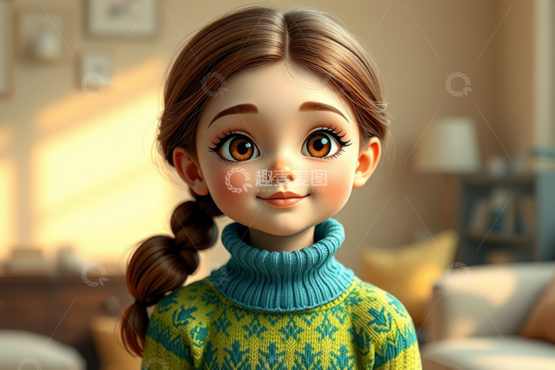 高清大图下载【趣麦麦图】室内卡通风格小女孩肖像
