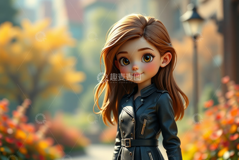 高清大图下载【趣麦麦图】秋日街头卡通风格女孩形象