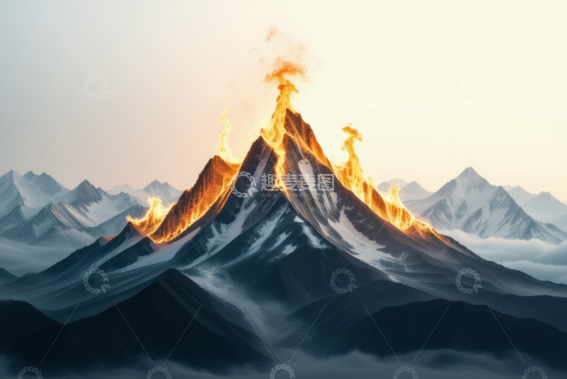 高清大图下载【趣麦麦图】燃烧山峰自然风光景象