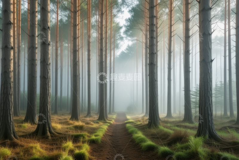 高清大图下载【趣麦麦图】清晨迷雾中的森林小径