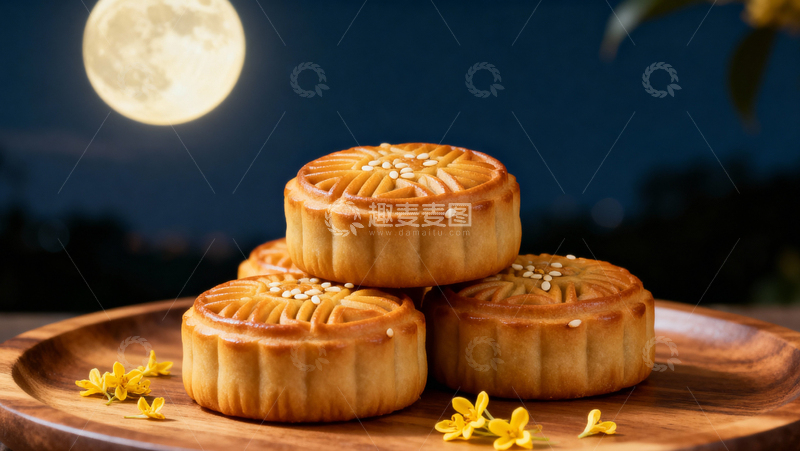 高清大图下载【趣麦麦图】中秋节月饼背景052