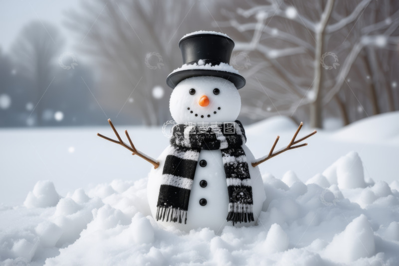 高清大图下载【趣麦麦图】雪地中的雪人装饰