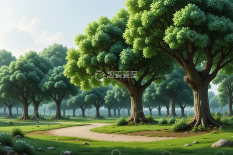 高清大图下载【趣麦麦图】森林中蜿蜒小路与茂盛树木