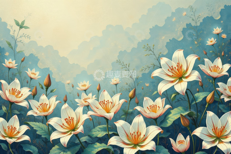 高清大图下载【趣麦麦图】盛开的白色百合花自然风光