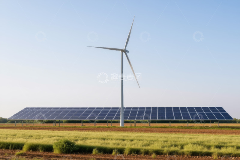 高清大图下载【趣麦麦图】田野上的风力与太阳能发电设施