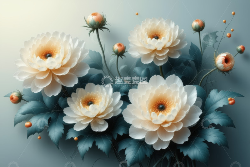 高清大图下载【趣麦麦图】白色花卉插画素材