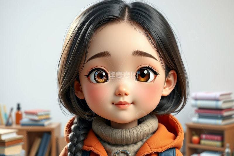 高清大图下载【趣麦麦图】可爱卡通女孩室内形象