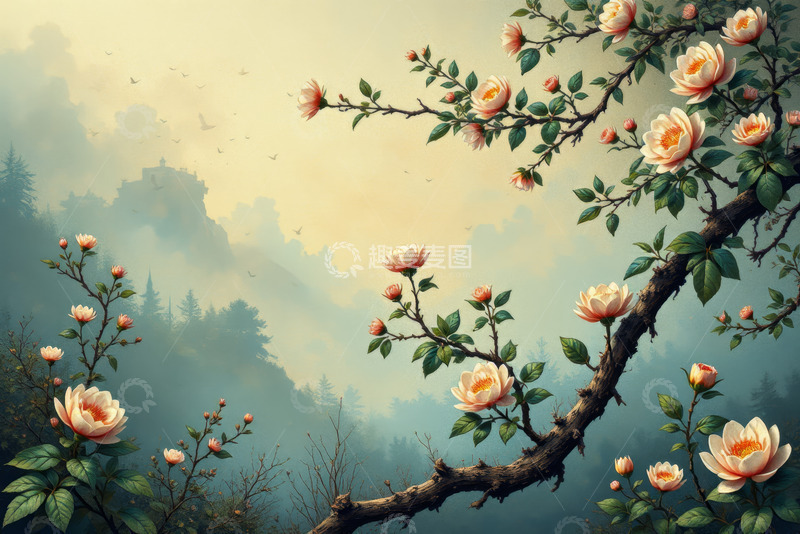 高清大图下载【趣麦麦图】繁花盛开的山林风景