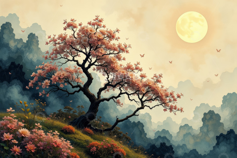 高清大图下载【趣麦麦图】山间盛开的繁花古树