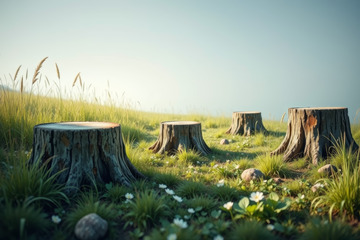 草地上的树桩自然景观