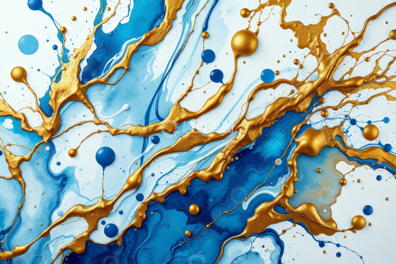 高清大图下载【趣麦麦图】蓝金液体交融艺术纹理