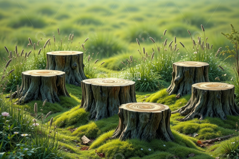 高清大图下载【趣麦麦图】草地上的树桩自然景观