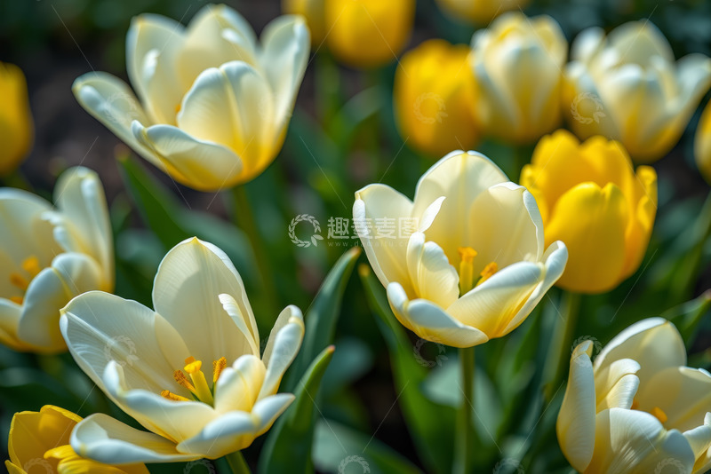 高清大图下载【趣麦麦图】黄色白色郁金香花卉