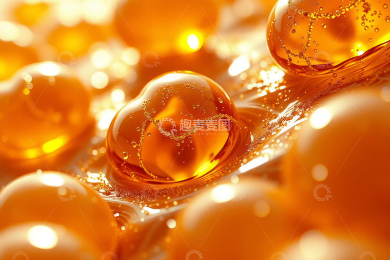 高清大图下载【趣麦麦图】微距黄色液体气泡特写