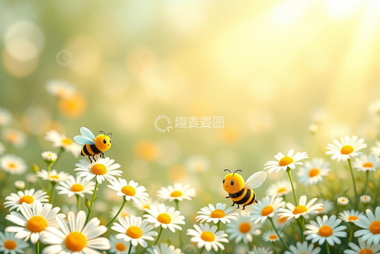 花丛中卡通蜜蜂