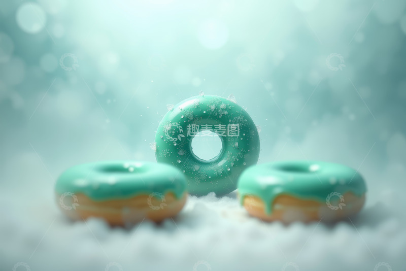 高清大图下载【趣麦麦图】绿色糖霜甜甜圈特写