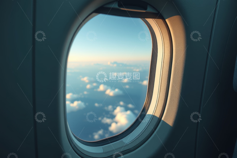 高清大图下载【趣麦麦图】飞机舷窗视角的天空与云朵