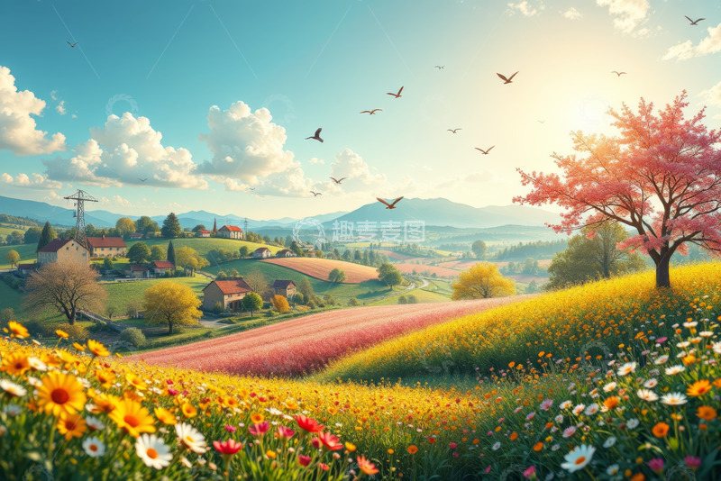 高清大图下载【趣麦麦图】田园花海自然风光全景