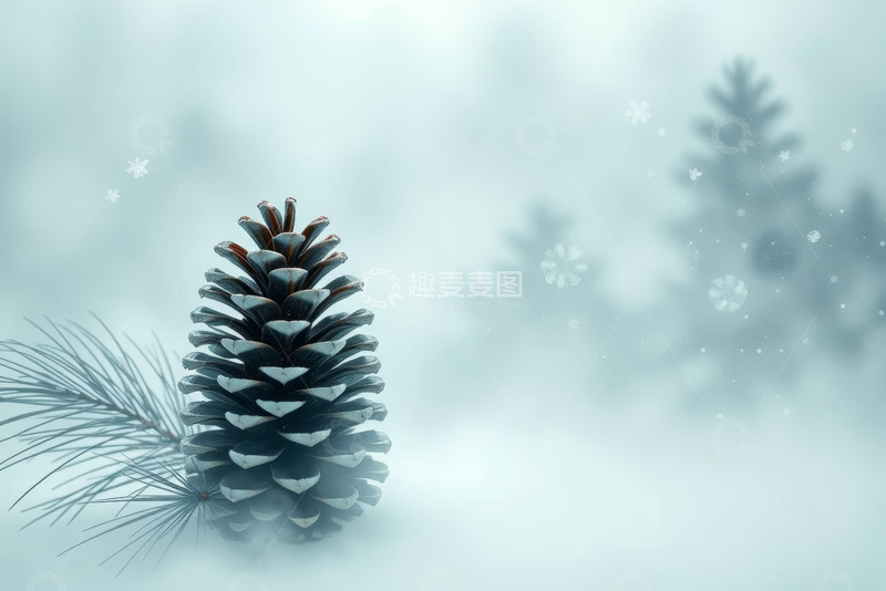 高清大图下载【趣麦麦图】雪天背景下的松果特写
