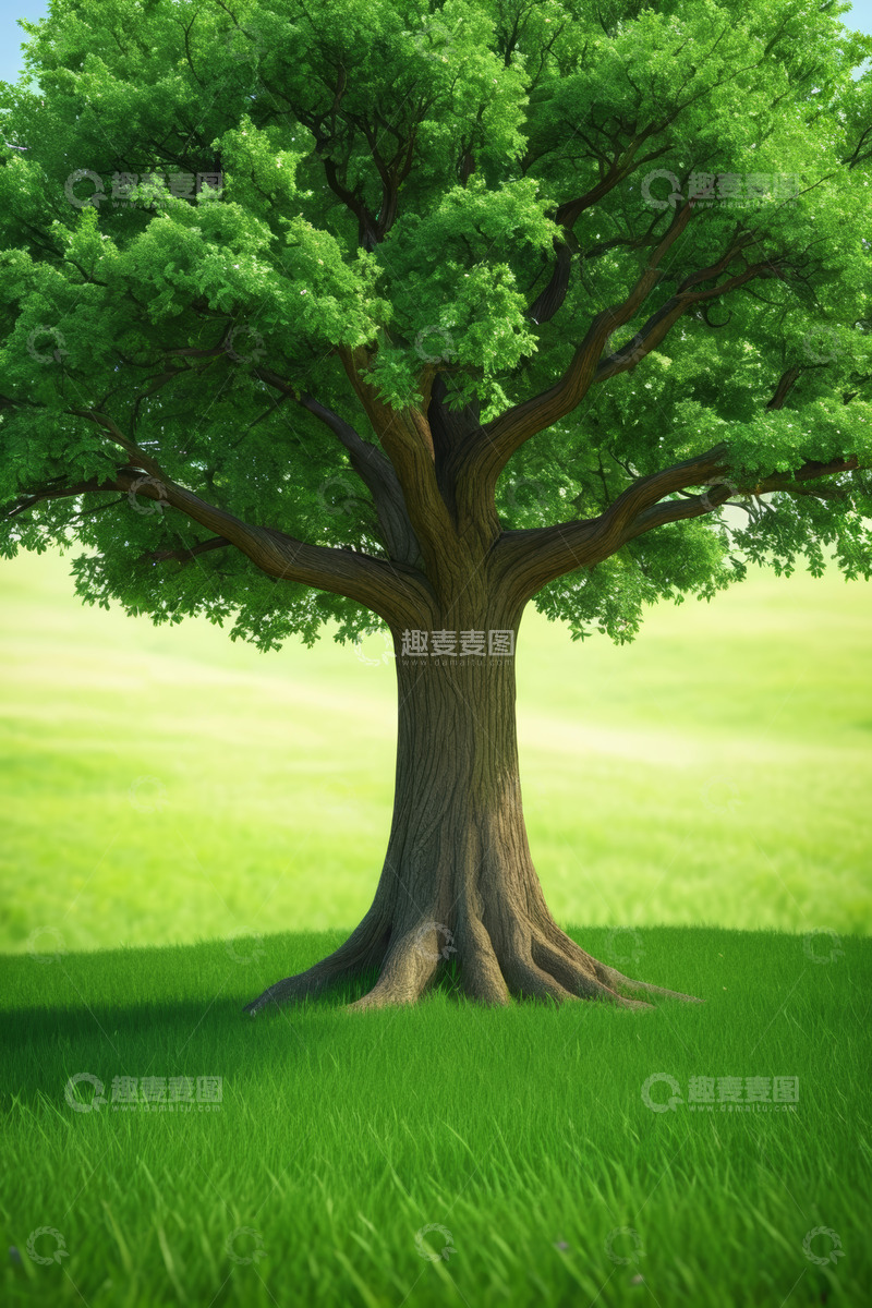 高清大图下载【趣麦麦图】草地中的茂盛大树