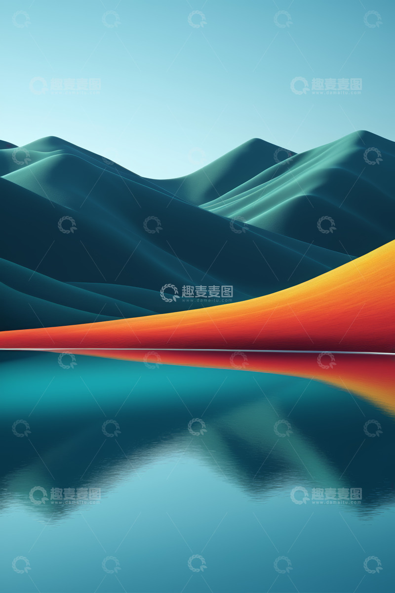 高清大图下载【趣麦麦图】抽象山丘与水面倒影景观
