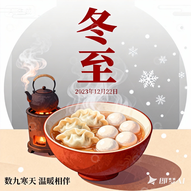 高清大图下载【趣麦麦图】冬至饺子汤圆暖意浓雪花飘落冬日景