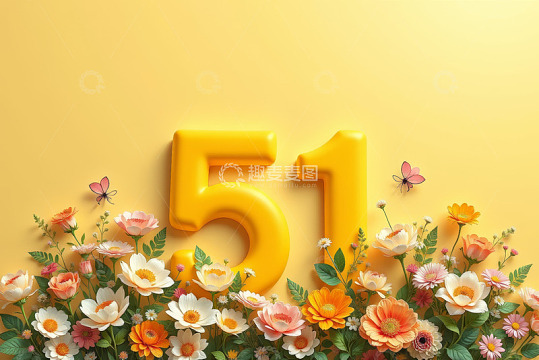 黄色背景51数字花卉装饰图