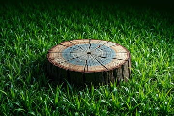 草地上的树桩特写