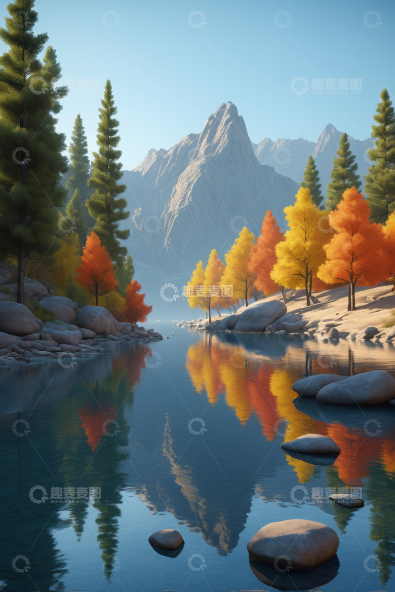 高清大图下载【趣麦麦图】山水间多彩树林自然风光