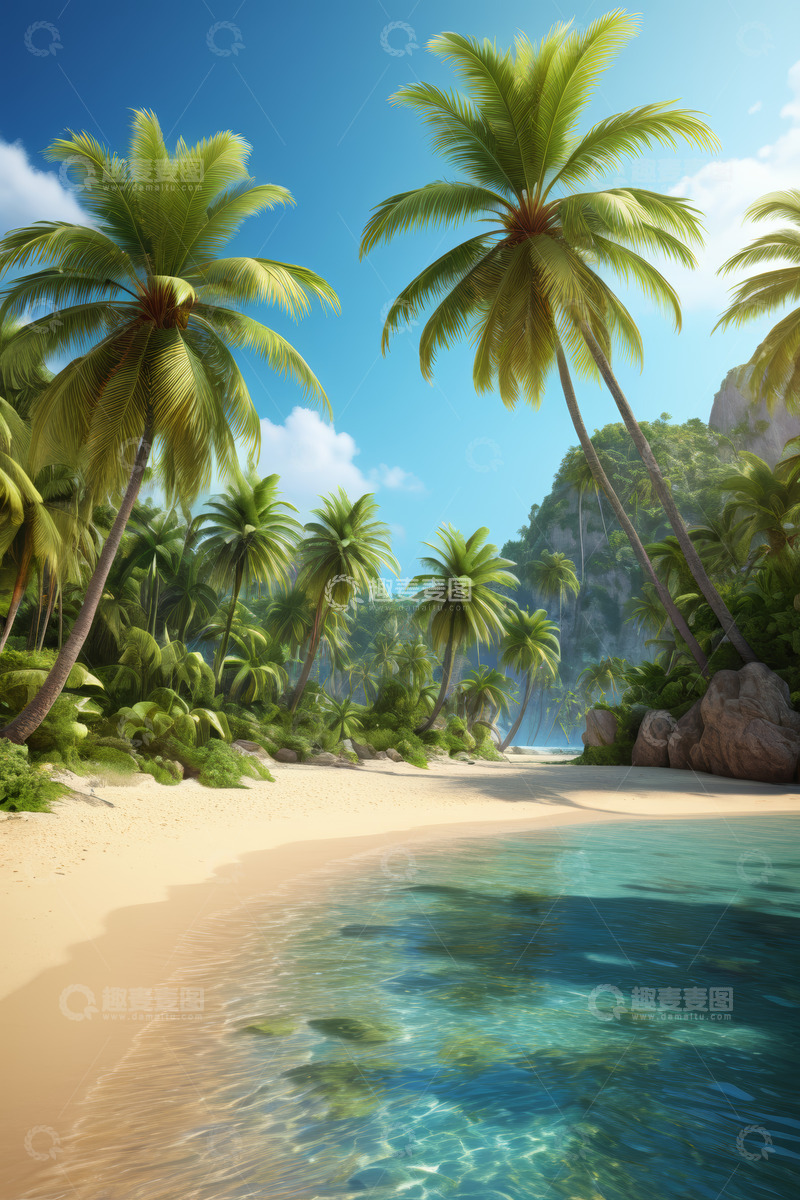 高清大图下载【趣麦麦图】热带海滩椰林自然风光
