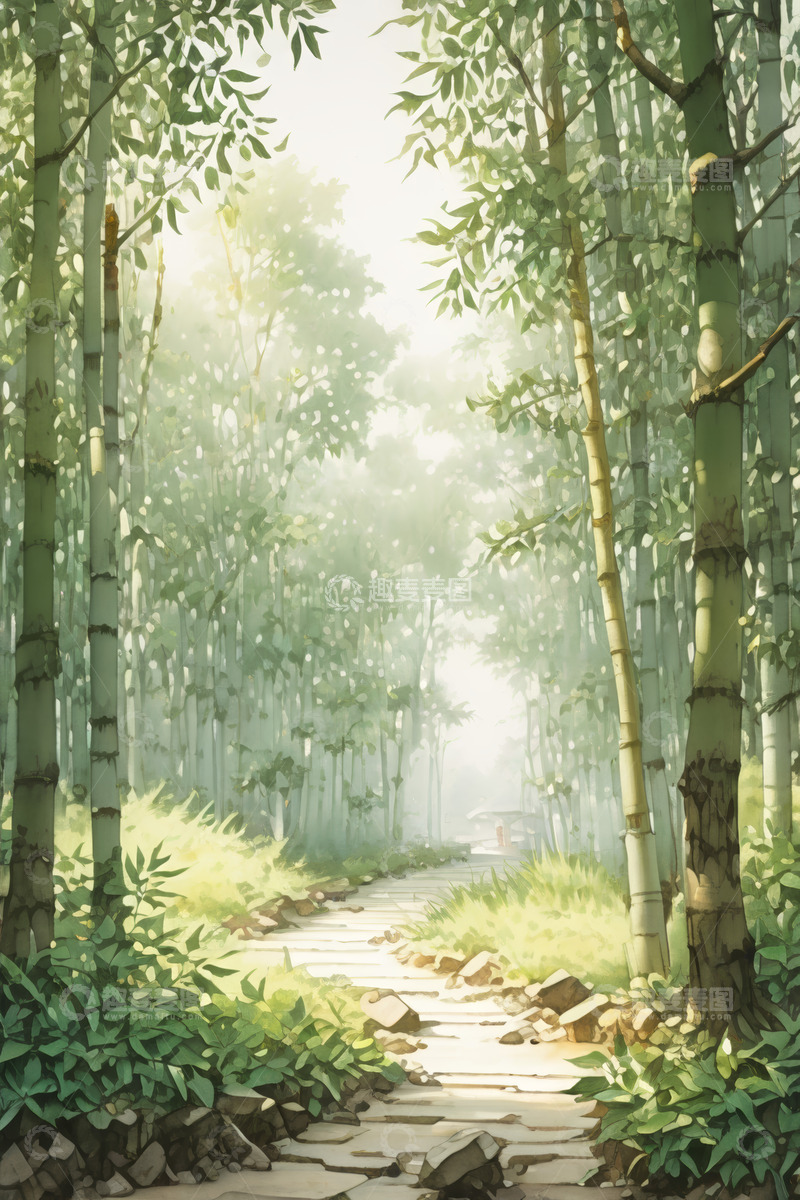 高清大图下载【趣麦麦图】竹林中的石板小径