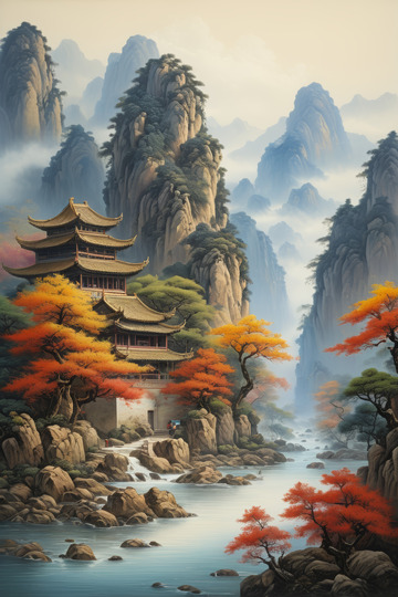 中式古风山水楼阁风景