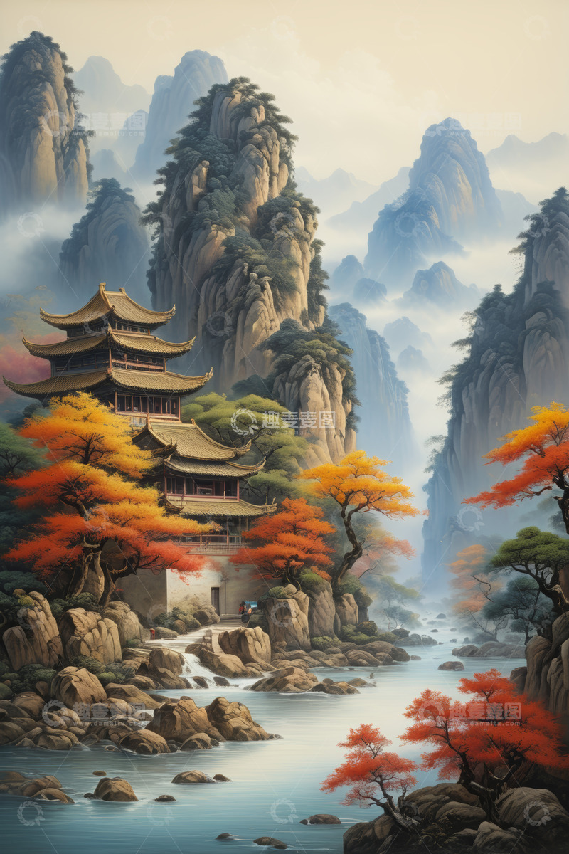 高清大图下载【趣麦麦图】中式古风山水楼阁风景