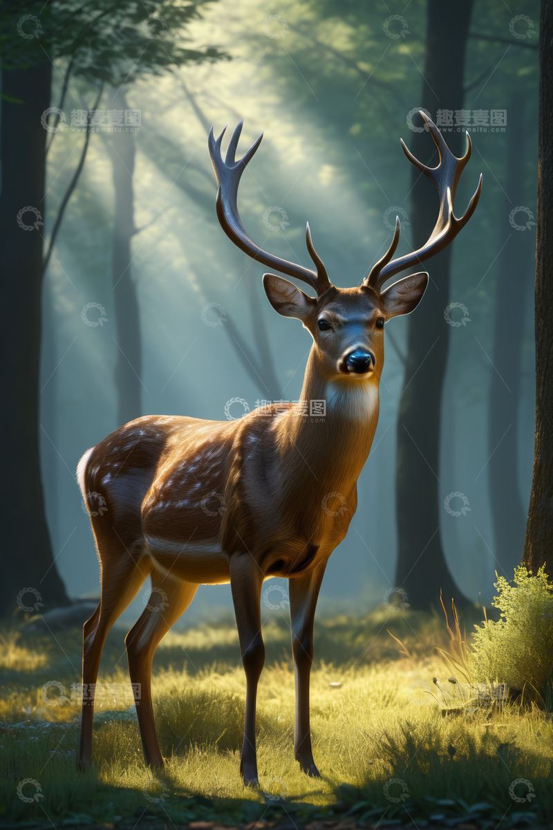 高清大图下载【趣麦麦图】森林中站立的鹿