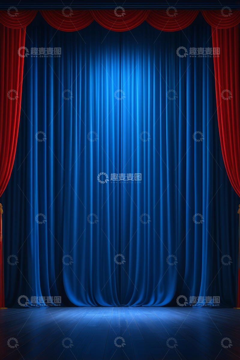 高清大图下载【趣麦麦图】舞台红色蓝色幕布背景