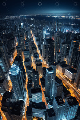 城市夜景高楼俯瞰