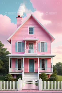 粉色独栋住宅外观