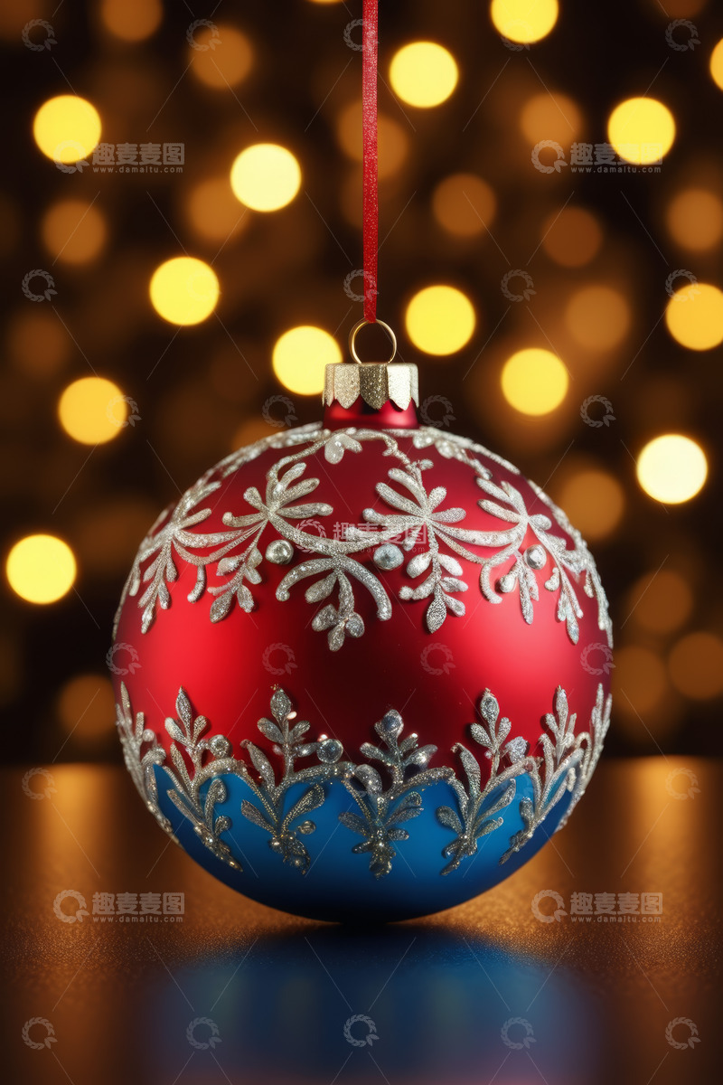 高清大图下载【趣麦麦图】红色圣诞装饰球特写
