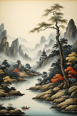 中式山水风景古建筑
