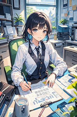 办公女性伏案书写工作场景