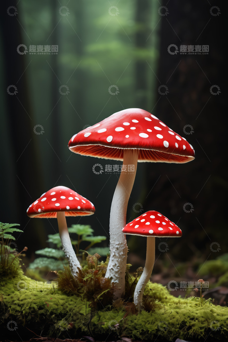 高清大图下载【趣麦麦图】森林中的红色斑点蘑菇