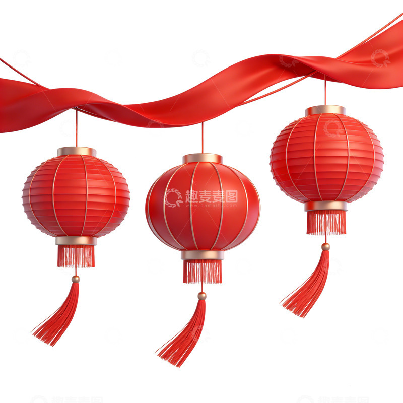 高清大图下载【趣麦麦图】红灯笼和红丝带
