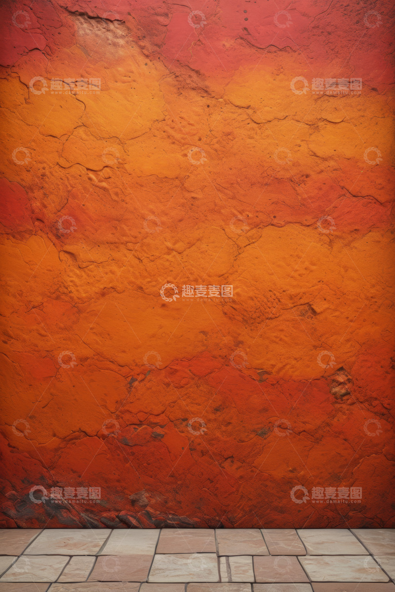 高清大图下载【趣麦麦图】橙红色纹理墙面与地面
