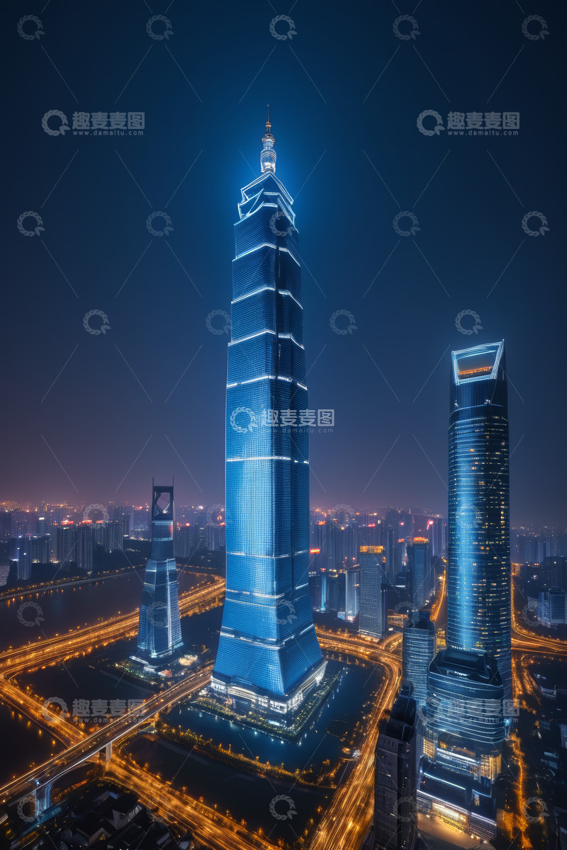 高清大图下载【趣麦麦图】上海陆家嘴高楼夜景俯瞰