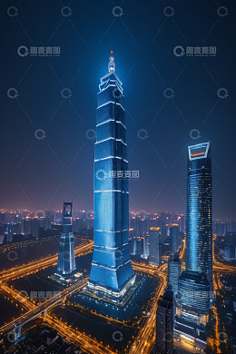 上海陆家嘴高楼夜景俯瞰
