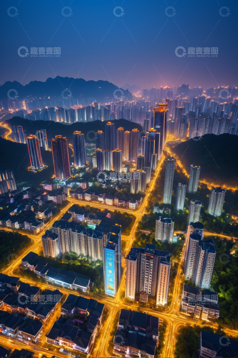 高清大图下载【趣麦麦图】城市夜景鸟瞰全景
