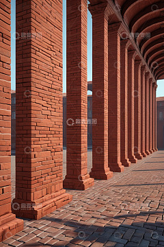 红砖柱廊建筑场景
